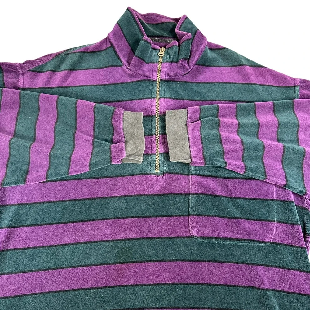 VTG INDUSTRIAL RAGS Men's XXL 1/4 Zip Pullover Shirt Purple Green Stripe Classic